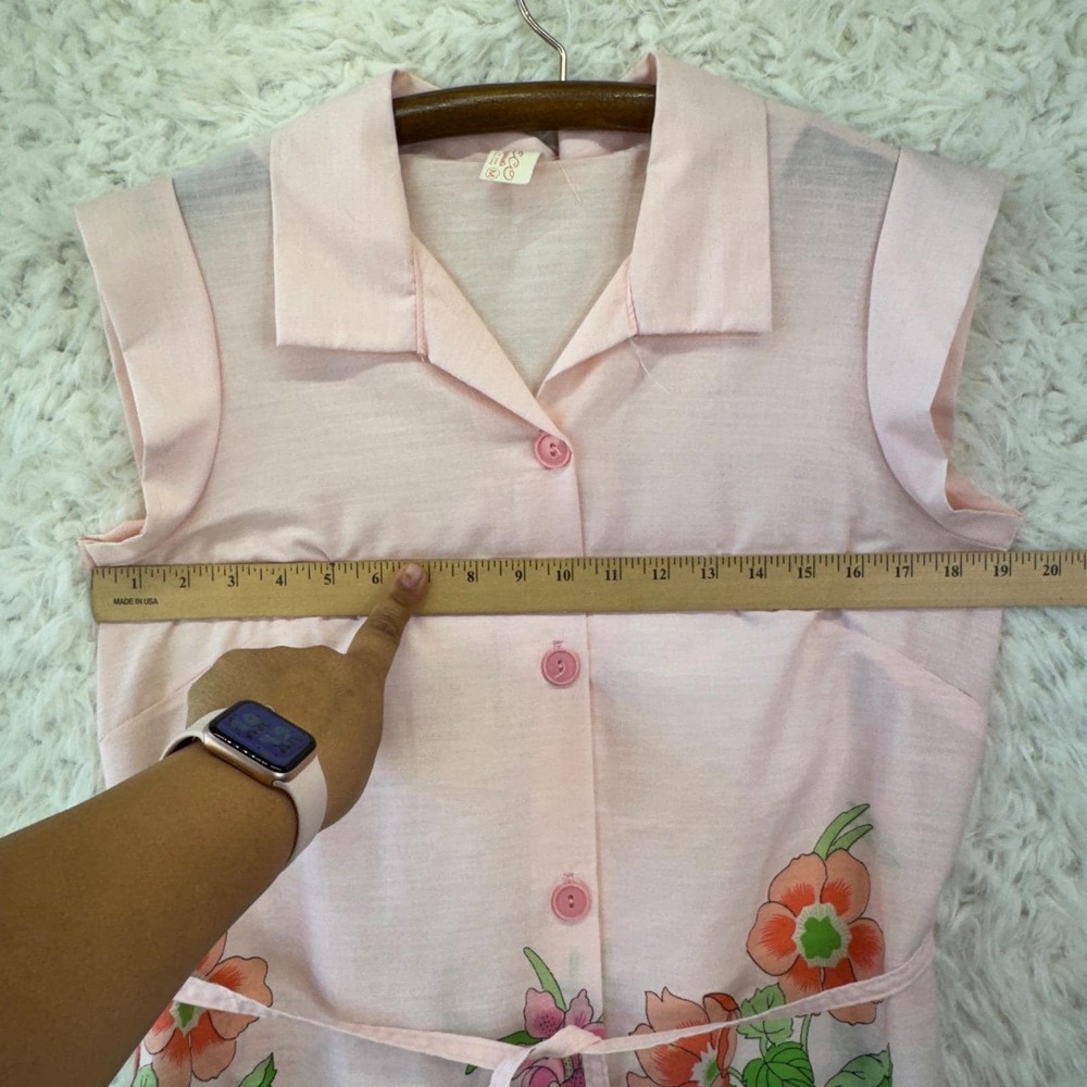Beco Originals VTG Dress Womens M Pink Floral Button Front Retro 70s Sleeveless - Picture 4 of 14